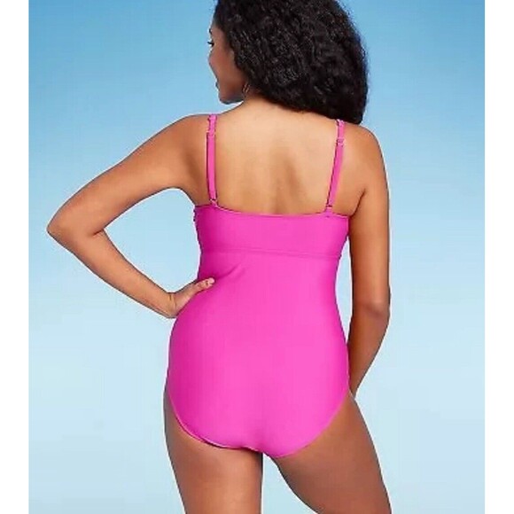 Women's Square Neck Medium Coverage One Piece Swimsuit - Shade & Shore Pink S - Picture 2 of 2